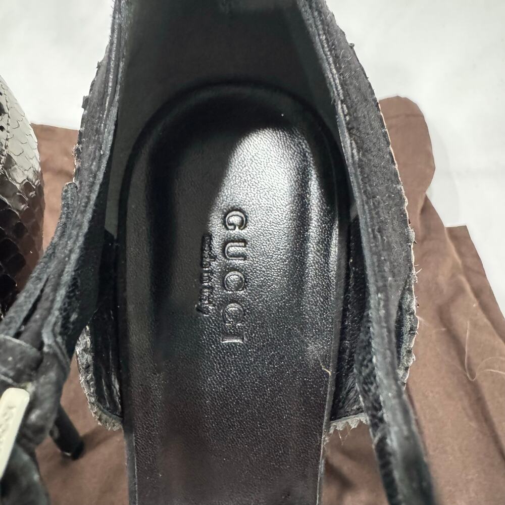 Gucci Black Suede Metallic Python Brogue Ankle Strap Heels 39 - Picture 7 of 10